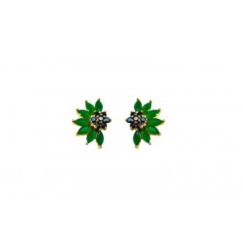 Brinco Semijoia Florzinha Contornada com Pedras Naturais Navete e Zirconias  BR5792