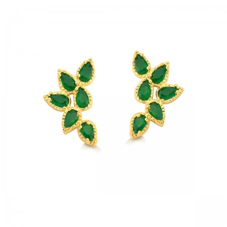 Brinco Semijoia Ear Cuff com Pedras Naturais em Gota BR5900