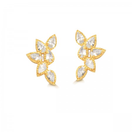 Brinco Semijoia Ear Cuff com Pedras Naturais em Gota BR5900